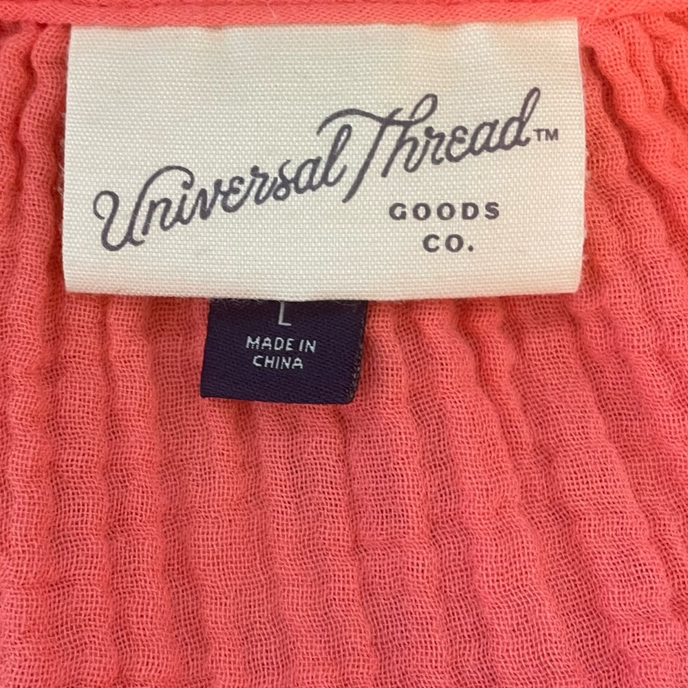Universal Thread Size Large Gauzy Balloon-Sleeve Popover Blouse Coral Red Boho - Picture 3 of 6